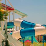 Blue and white water slide