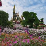 Flower garden with floral sculptures