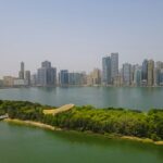 Sharjah lagoon and city buildings