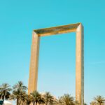 The Dubai Frame against a blue sky